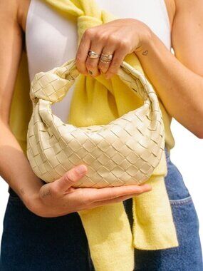 Pale Yellow Woven Mini Handbag Knotted Handle